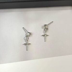 CZ Cross Dangle Drop Earrings for Men Women Streetwear Punk Hip Hop Unisex Style